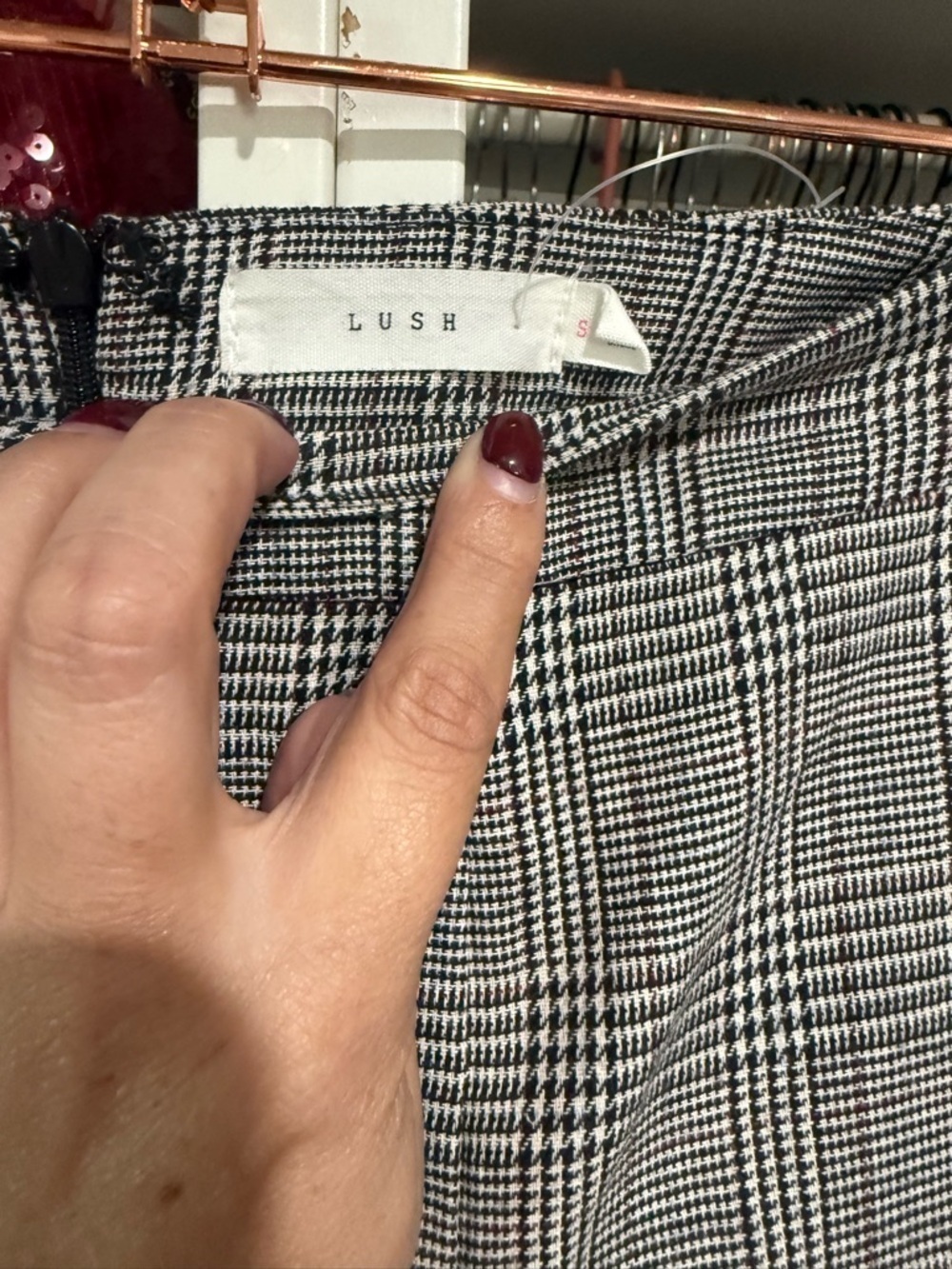 Lush Gray Plaid Straight-Leg Button-Trim Pants - Picture 6 of 6